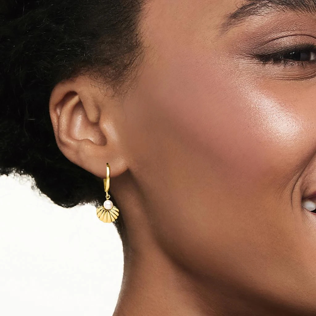 商品Ross-Simons|Ross-Simons 4-4.5mm Cultured Pearl Seashell Hoop Drop Earrings in 14kt Yellow Gold,价格¥2154,第2张图片详细描述