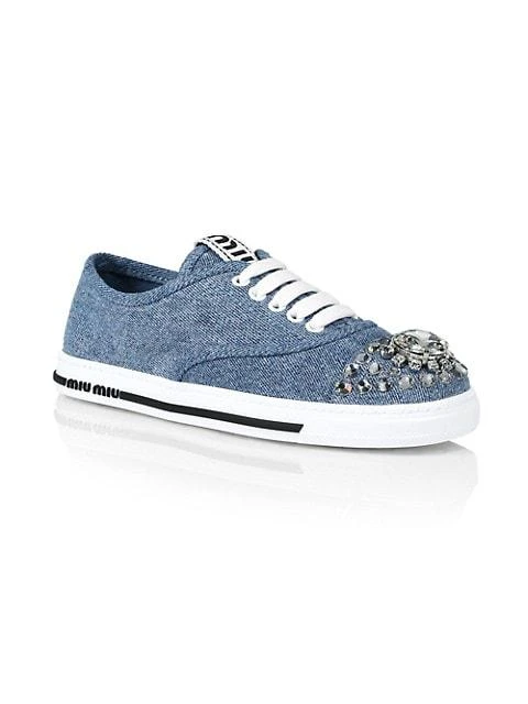 商品Miu Miu|Jeweled-Toe Denim Low-Top Sneakers,价格¥5928,第2张图片详细描述