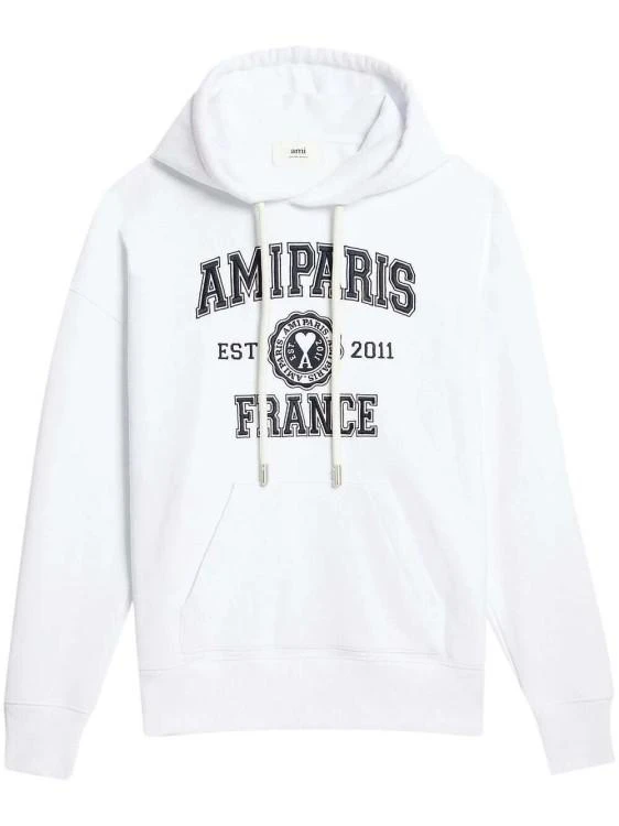 商品AMI|Logo-Print Drawstring Soft Cotton Hoodie,价格¥2057,第1张图片