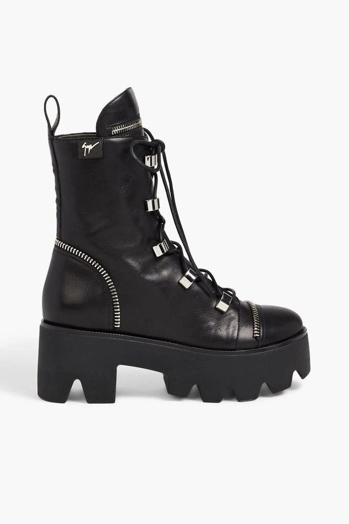 商品Giuseppe Zanotti|Juliett zip-detailed leather platform combat boots,价格¥2682,第1张图片