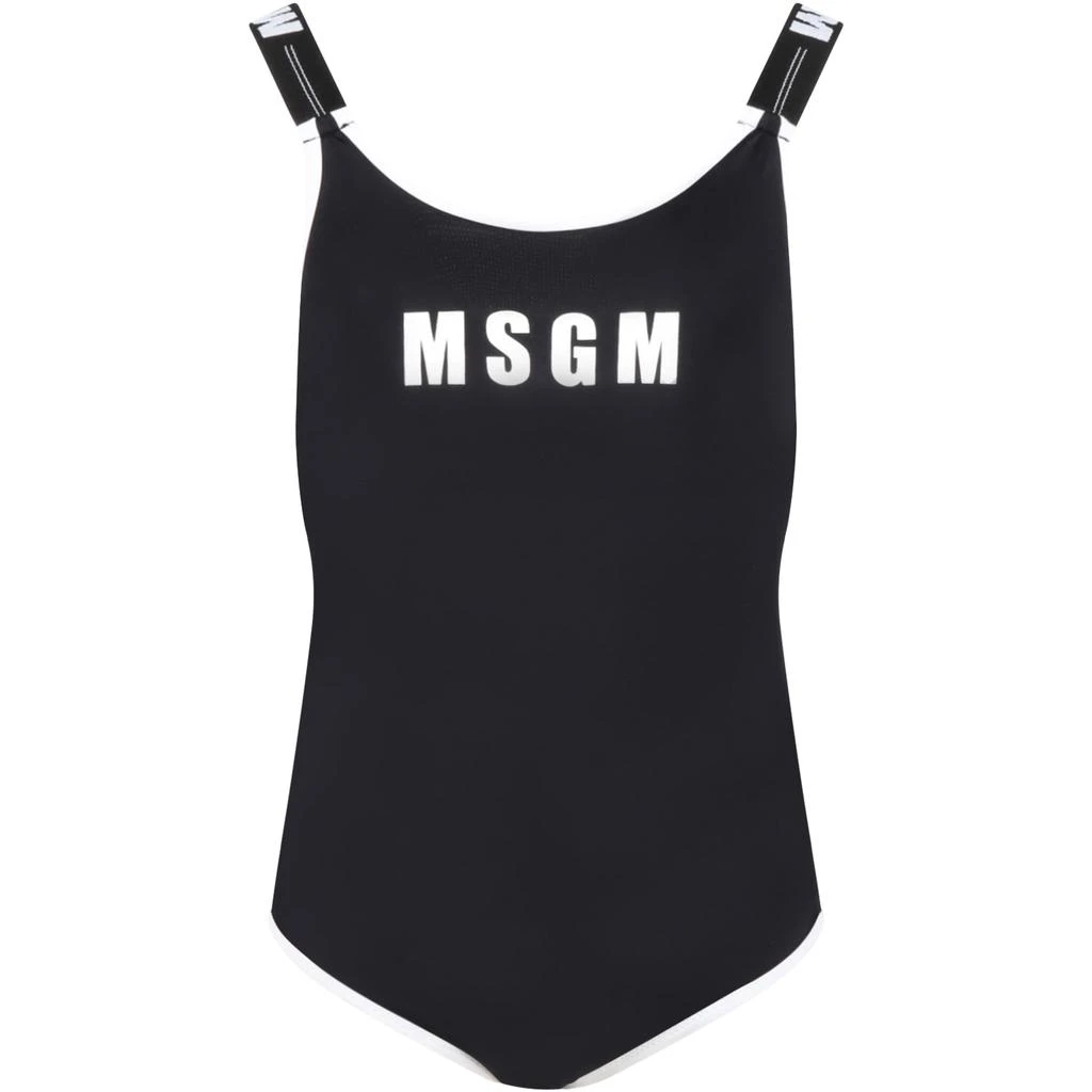 商品MSGM|Black Swimsuit For Girl With White Logo,价格¥685,第1张图片