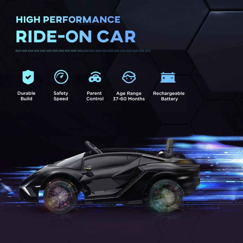 Aosom 12V Ride on Car, Lamborghini SIAN Licensed Battery Powered Electric Car for Kids with Remote Control, Horn, Music, & Headlights, Black 商品
