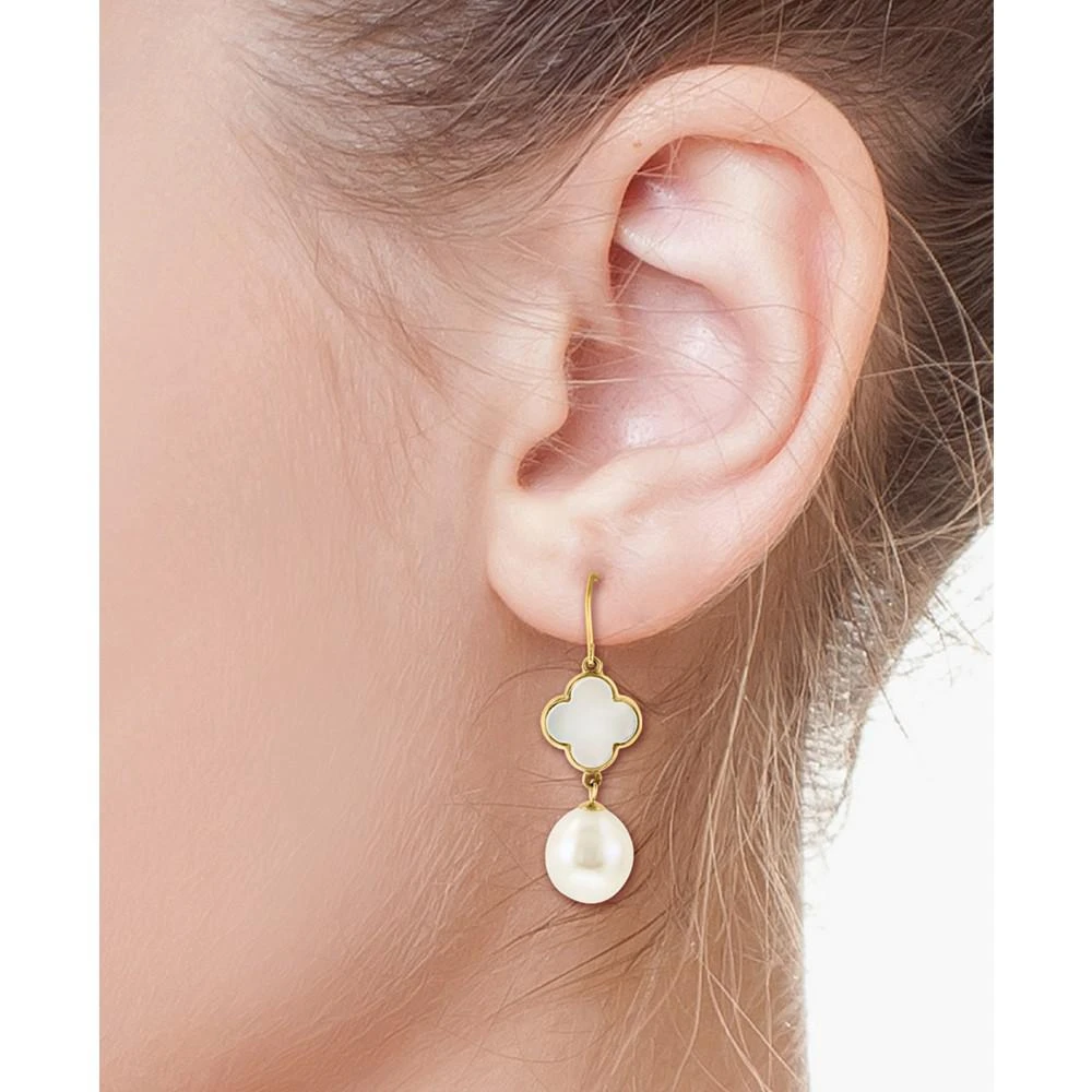 商品Effy|EFFY® Mother-of-Pearl & Freshwater Pearl (9-1/2mm) Drop Earrings in 14k Gold,价格¥10409,第2张图片详细描述