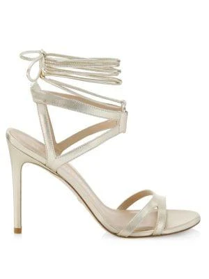 商品Stuart Weitzman|Soiree Metallic Leather Lace-Up Sandals,价格¥1266,第1张图片