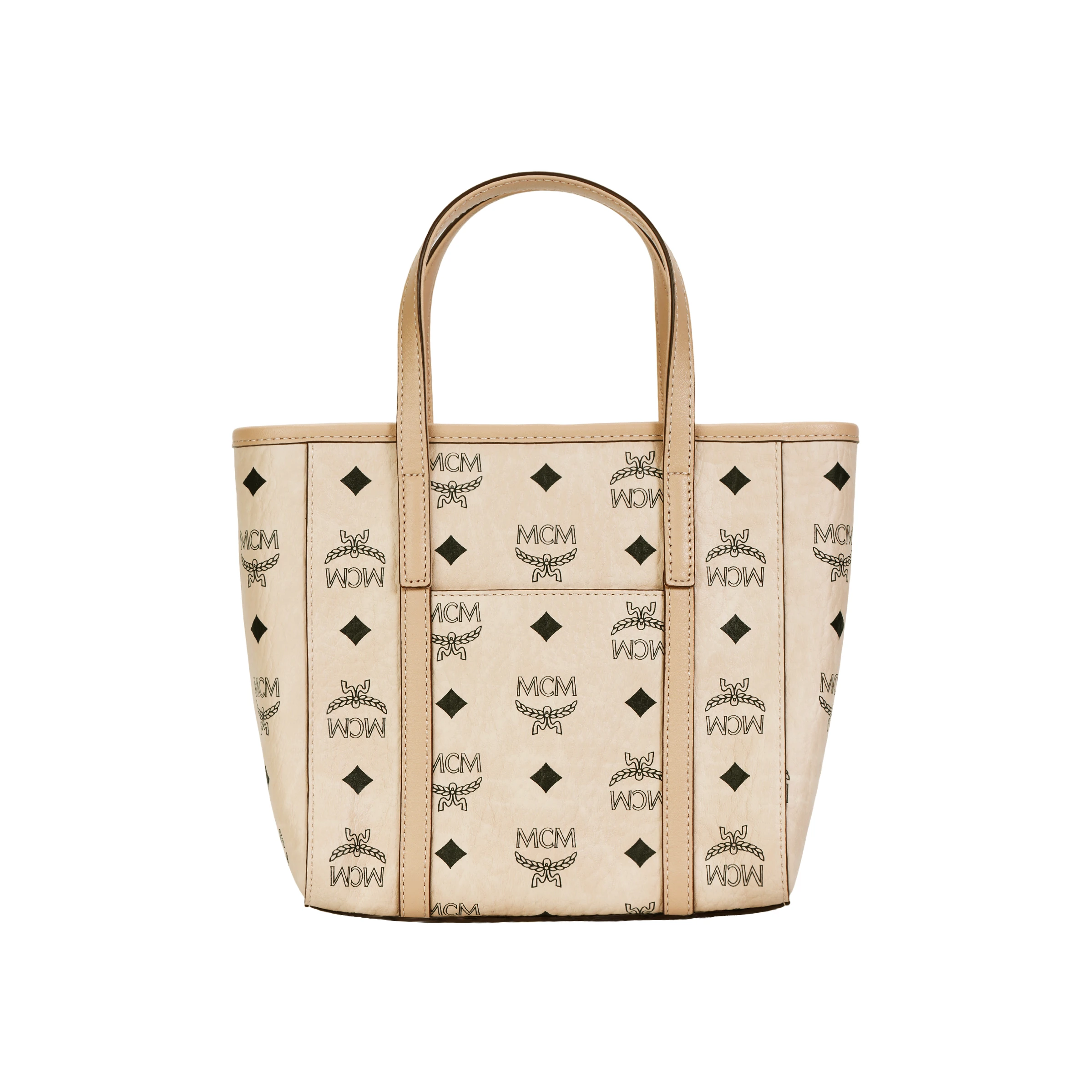 商品[国内直发] MCM|Toni 经典老花满印菜篮子 涂层帆布拼纳帕皮革饰边 托特Tote斜挎购物袋斜挎手提包 常规 男女同款情侣款 米色,价格¥3445,第5张图片详细描述