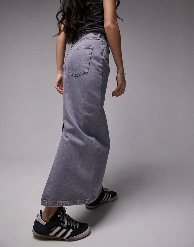 商品Topshop|Topshop denim midi skirt in dove grey,价格¥383,第4张图片详细描述
