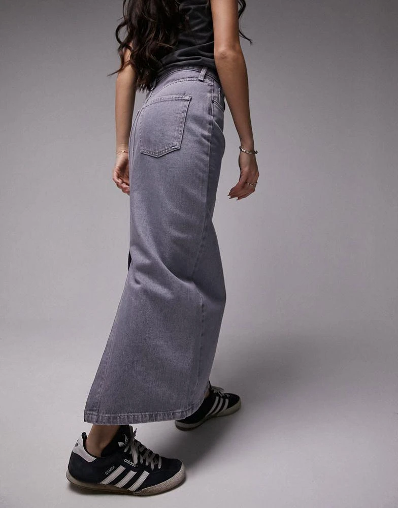 商品Topshop|Topshop denim midi skirt in dove grey,价格¥198,第4张图片详细描述