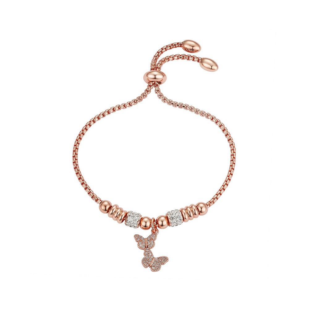 Silver Plated or Rose Gold Flash-Plated Crystal Butterfly Adjustable Bolo Bracelet商品第1张图片规格展示