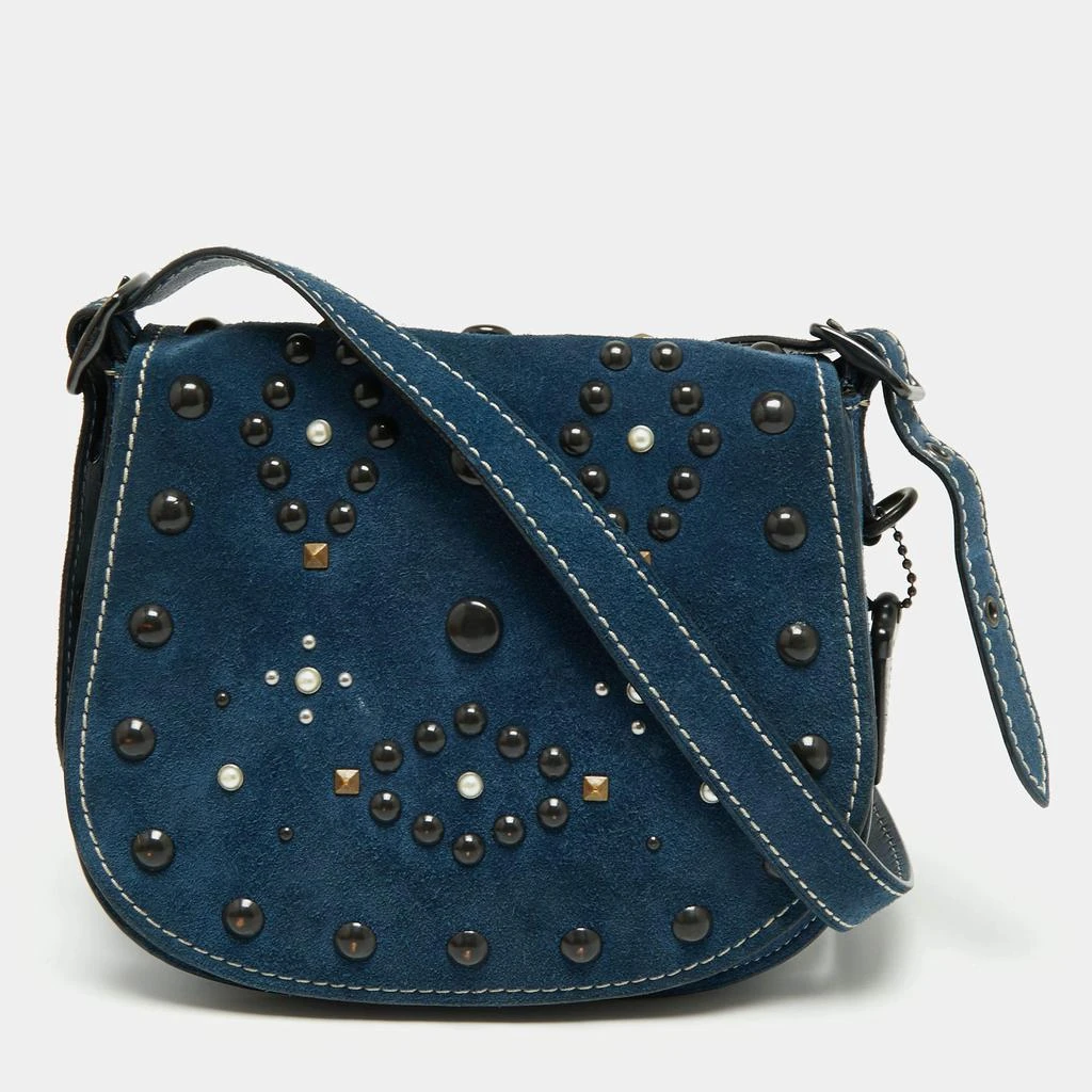 商品[二手商品] Coach|Coach Blue Leather Studded Saddle Crossbody Bag,价格¥1211,第1张图片