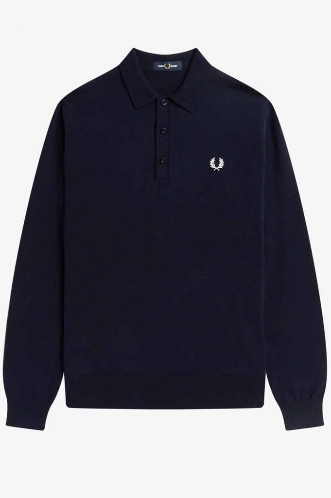 Fred Perry K4535 - Long Sleeve Knitted Shirt in Navy商品第1张图片规格展示