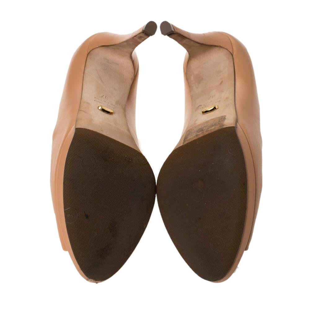 Sergio Rossi Beige Leather Peep Toe Pumps Size 37商品第6张图片规格展示