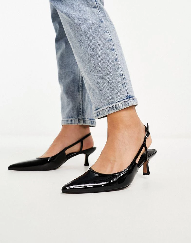 商品ASOS|ASOS DESIGN Wide Fit Strut slingback mid heeled shoes black patent,价格¥274,第2张图片详细描述