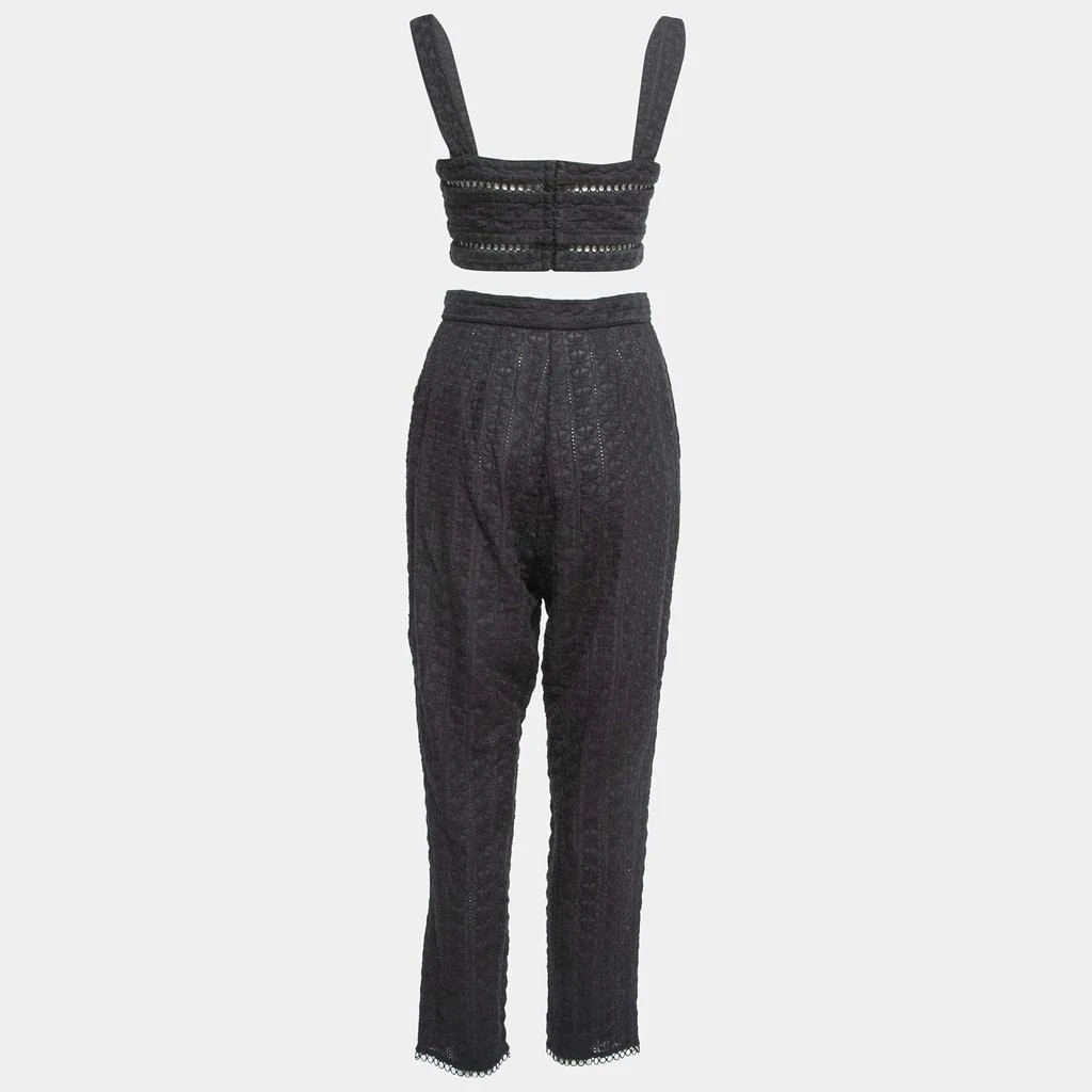 商品[二手商品] Zimmermann|Zimmermann Black Floral Cutout Lace Crop Top Pants Set M,价格¥2068,第2张图片详细描述