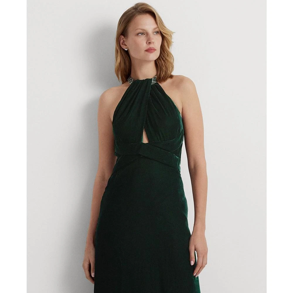商品Ralph Lauren|Women's Velvet Beaded Halter Gown,价格¥1102,第3张图片详细描述
