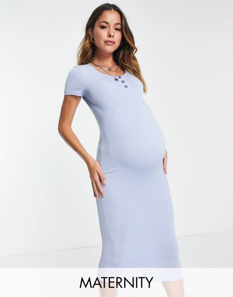 商品Flounce London Maternity|Flounce London Maternity basic jersey midi dress with cap sleeve in baby blue,价格¥147,第1张图片