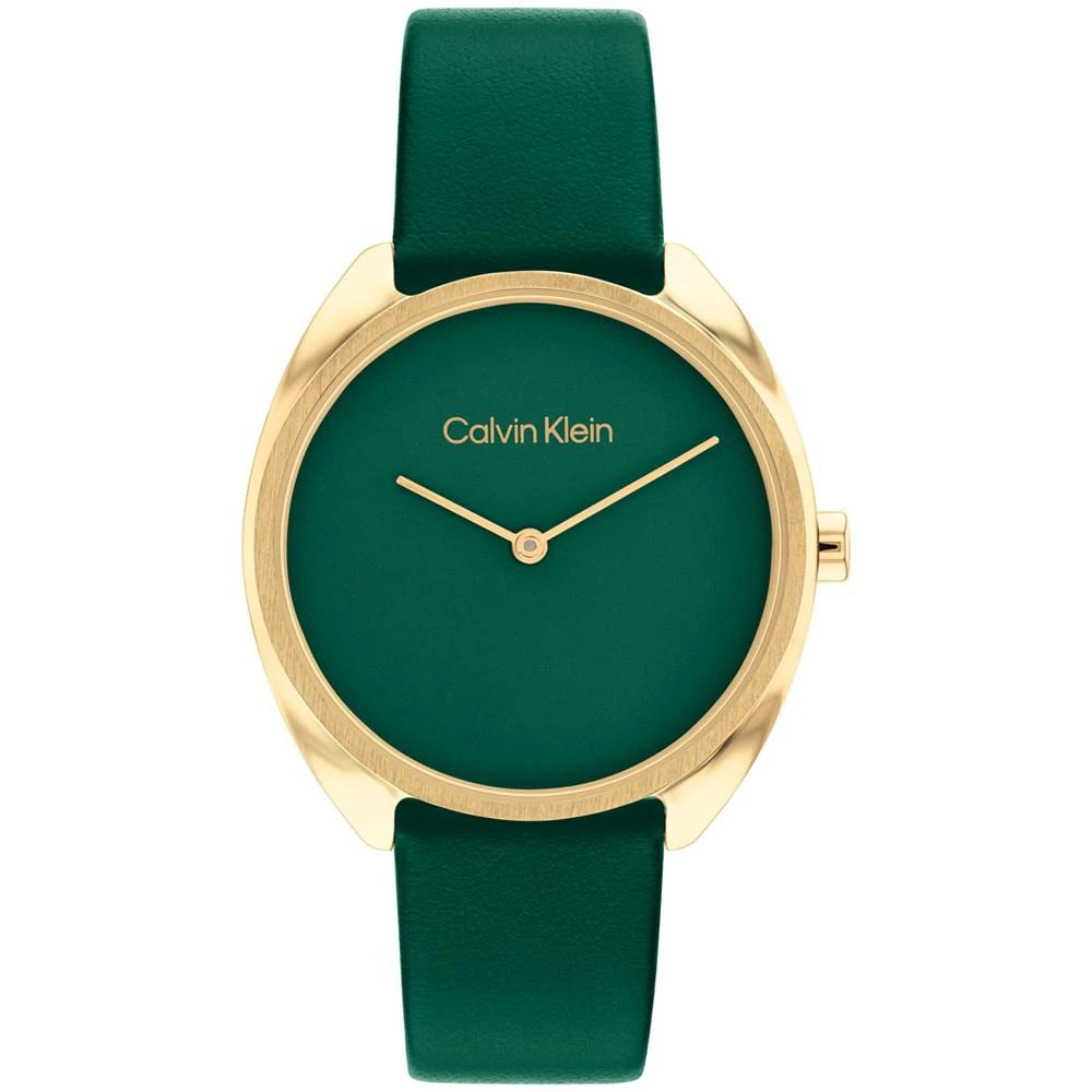 商品Calvin Klein|Women's Quartz Green Leather Strap Watch 34mm,价格¥976,第1张图片