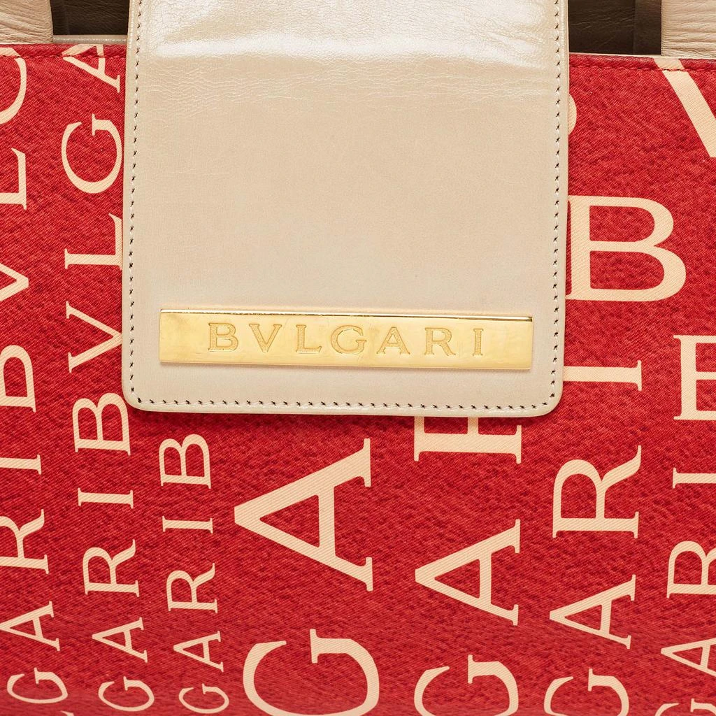 Bvlgari Red/Beige Logo Mania Fabric and Leather Baguette Bag 商品