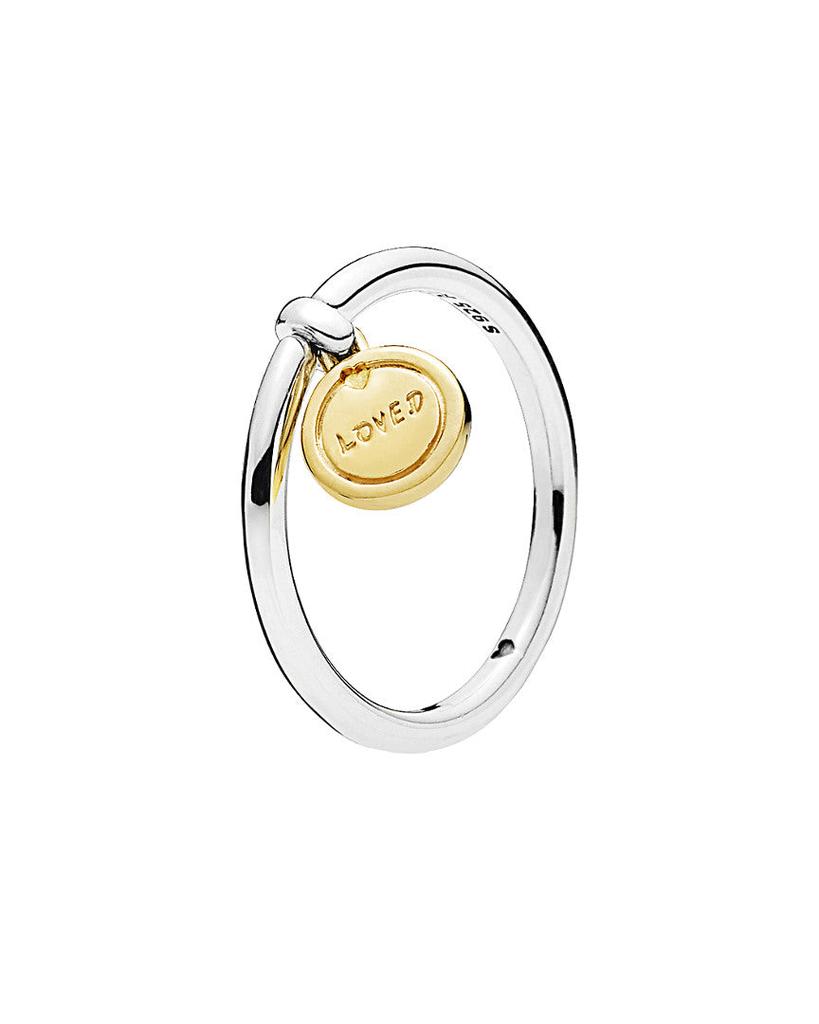 Pandora Shine 18K Over Silver & Silver Script Medallion Ring商品第1张图片规格展示