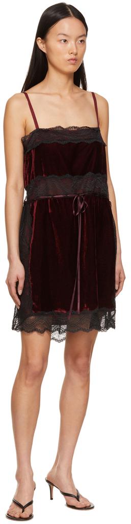 Burgundy 'The Velvet Mini Slip Dress' Dress商品第4张图片规格展示
