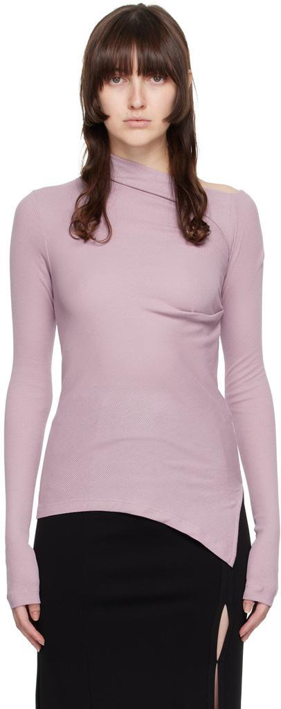商品Helmut Lang|Purple Asymmetric Long-Sleeve T-Shirt,价格¥952,第1张图片