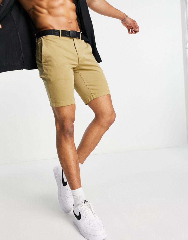 商品Calvin Klein|Calvin Klein garment dyed chino shorts with belt in tan,价格¥662,第5张图片详细描述