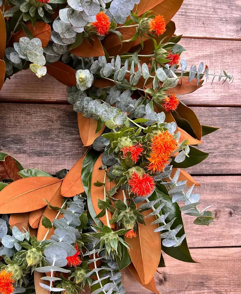 商品GreenishBlu|Fresh Real Magnolia, Safflower and Baby Blue Wreath,价格¥616,第3张图片详细描述