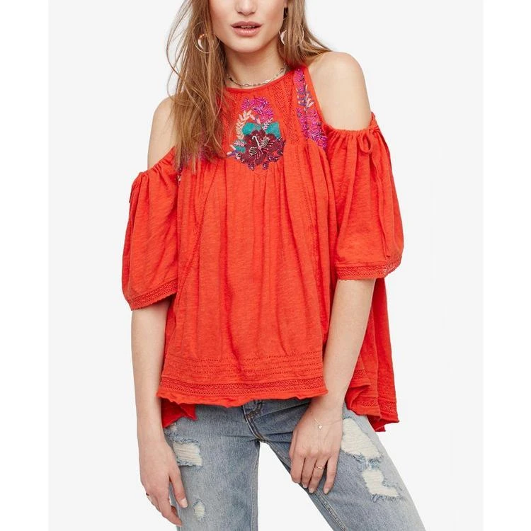 商品Free People|Fast Times Embroidered Cold-Shoulder Top,价格¥240,第4张图片详细描述