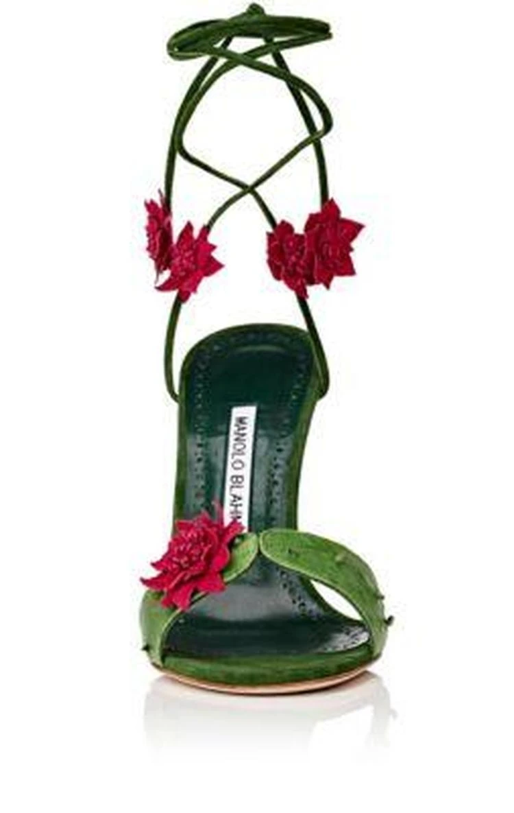 商品Manolo Blahnik|Xacactus Textured Leather Ankle-Tie Sandals,价格¥4236,第4张图片详细描述