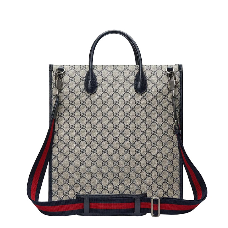 商品Gucci|【预售3-7天】Gucci/古驰  男士中号米色/蓝色提花帆布红蓝肩带老花手提肩背托特包 6741559C2VN4076,价格¥13363,第5张图片详细描述