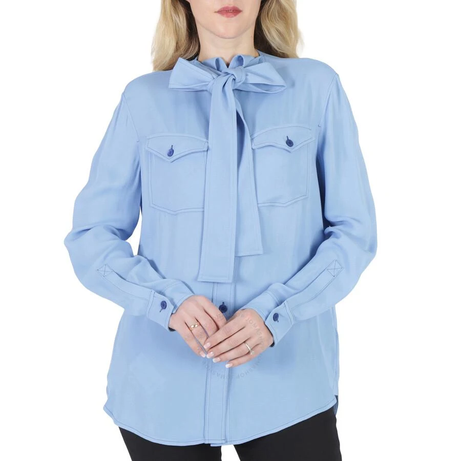 商品Burberry|Ladies Soft Cornflower Blue Ollyrl Pussybow Shirt,价格¥2219,第1张图片