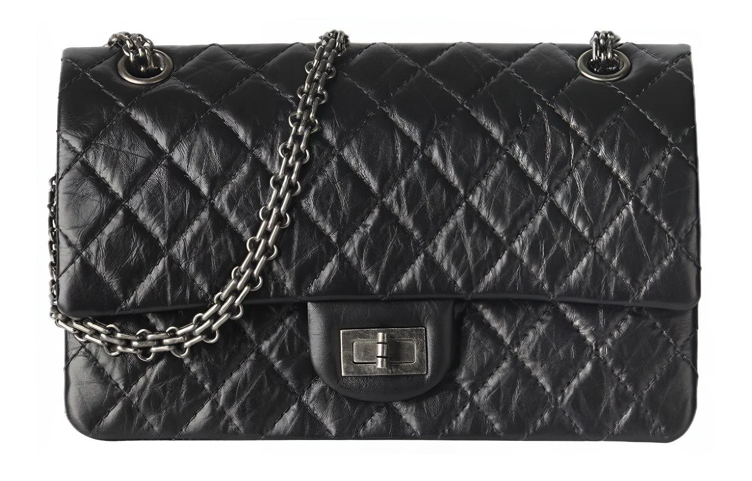 商品[国内直发] Chanel|香奈儿 2.55 复古做旧五金 小牛皮 单肩包 大号 女款 黑色/银色,价格¥71203,第1张图片