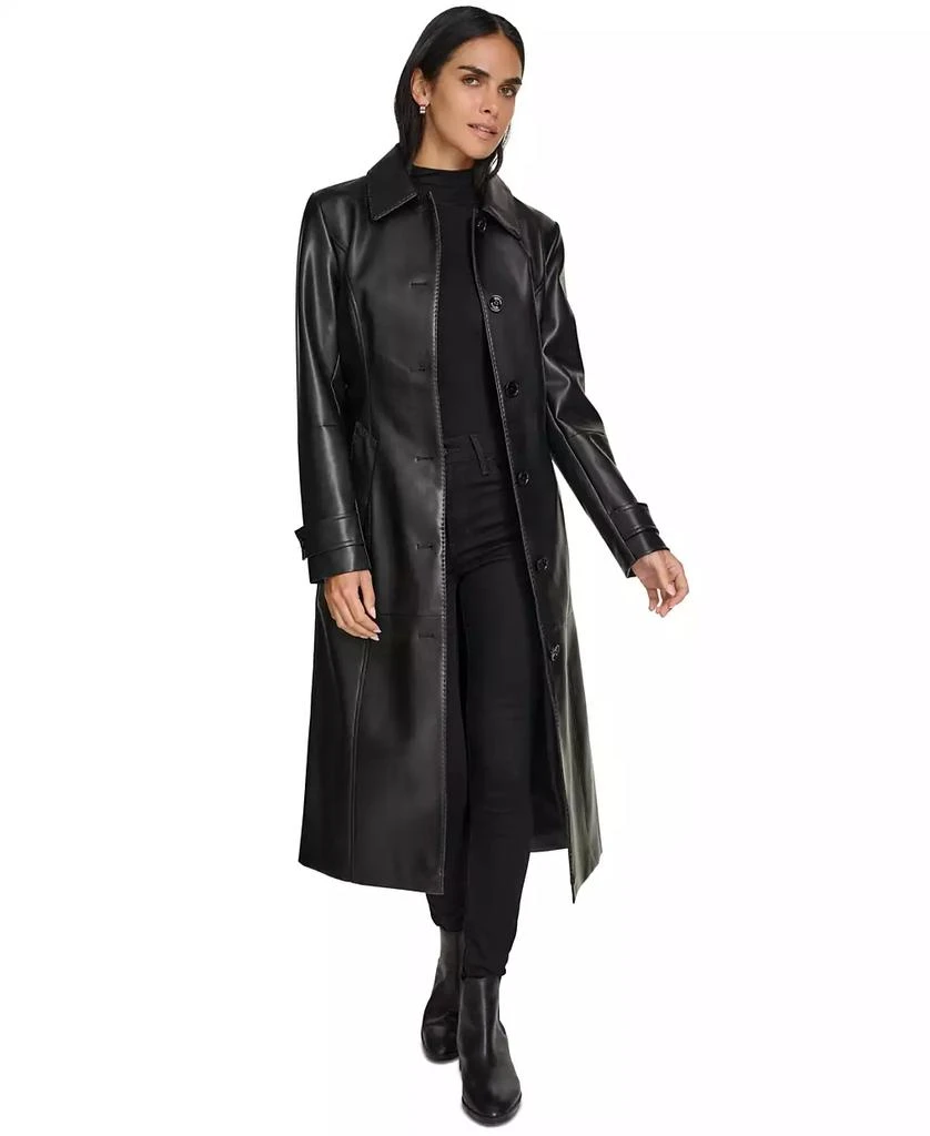 Women's Belted Faux-Leather Trench Coat 商品