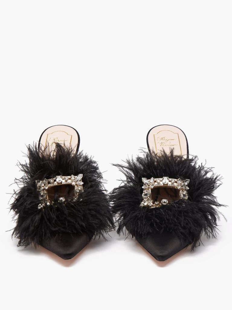 商品Roger Vivier|Feather-trim crystal-embellished satin mules,价格¥8894,第5张图片详细描述