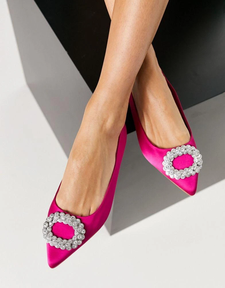 商品ASOS|ASOS DESIGN Laura embellished pointed ballet flats in pink satin,价格¥147,第1张图片