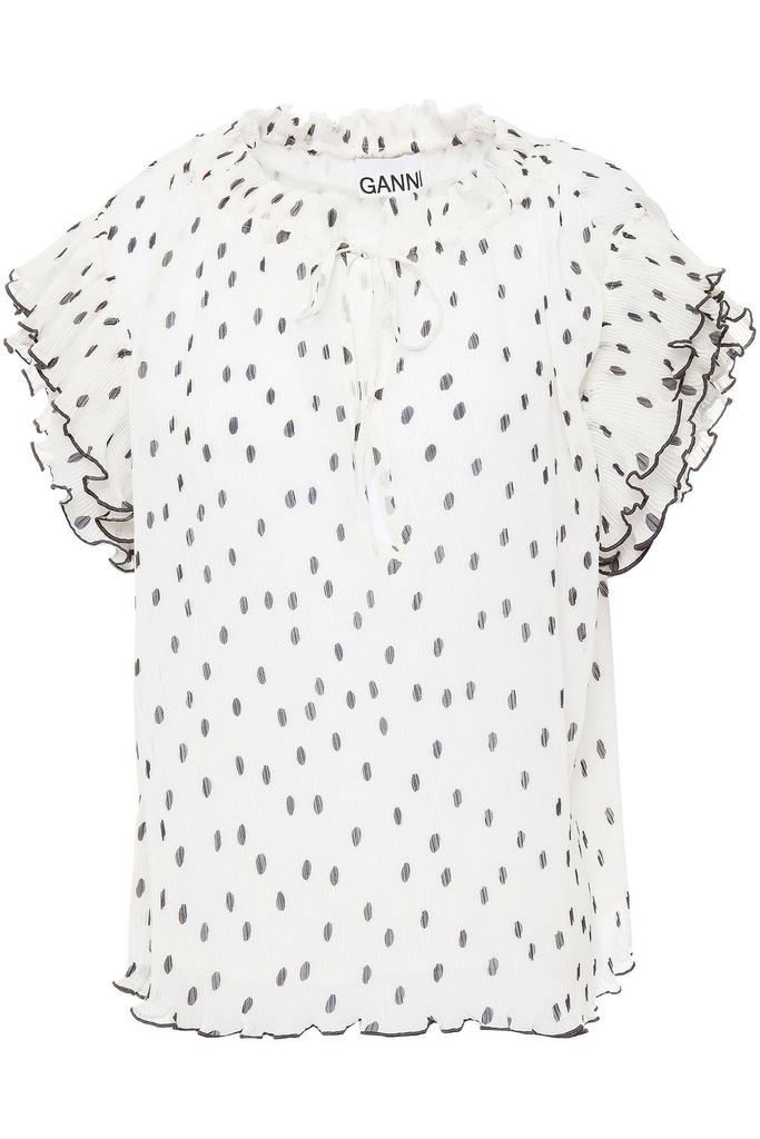 Ruffle-trimmed polka-dot plissé-chiffon blouse商品第1张图片规格展示