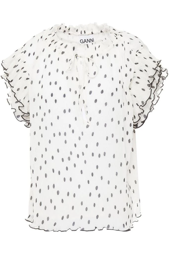 商品Ganni|Ruffle-trimmed polka-dot plissé-chiffon blouse,价格¥466,第1张图片