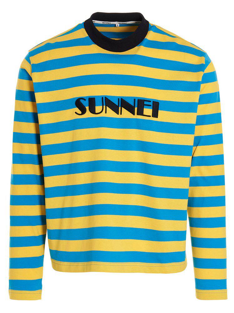 Sunnei Logo Embroidered Striped Crewneck T-Shirt商品第1张图片规格展示