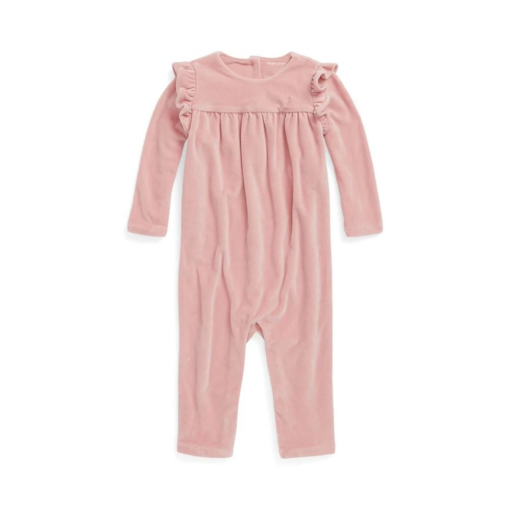 商品Ralph Lauren|Baby Girls Ruffled Velour Coverall One Piece,价格¥276,第1张图片