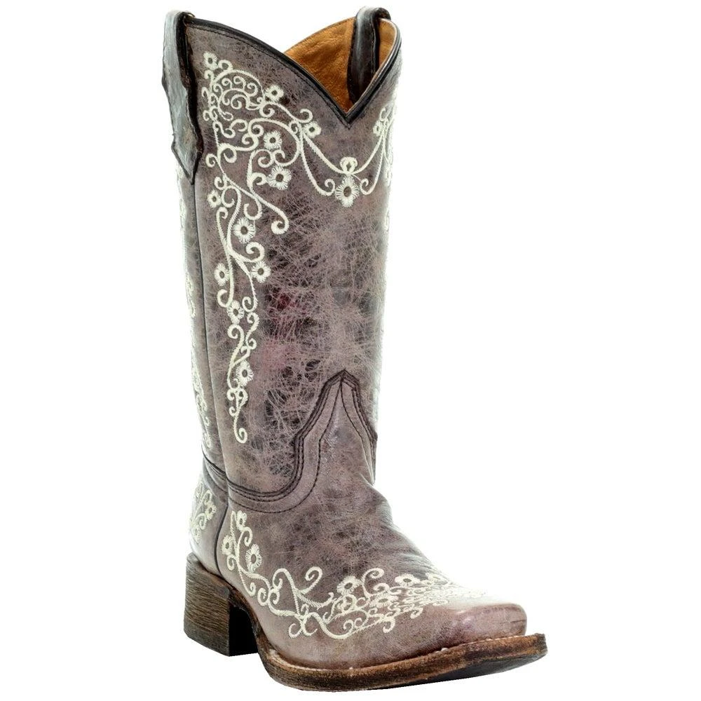 商品Corral Boots|Floral Tooled-Inlay Square Toe Cowboy Boots (Big Kid),价格¥934,第2张图片详细描述