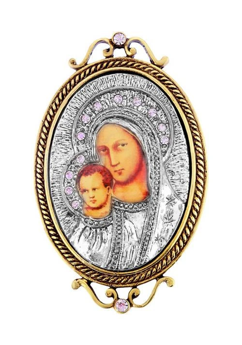 商品Symbols of Faith|14K Gold-Dipped and Silver-Tone Purple Crystal Enamel Iconica Mary Brooch,价格¥576,第1张图片详细描述