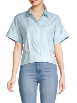 Short-Sleeve Cropped Button-Down Shirt商品第1张图片规格展示