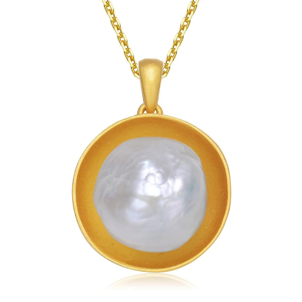 商品Genevive|GENEVIVE Sterling Silver Gold Plated Freshwater Pearl Pendant Necklace,价格¥566,第1张图片