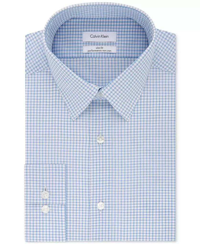 商品Calvin Klein|Men's Slim-Fit Non-Iron Performance Stretch Blue Check Dress Shirt,价格¥387,第1张图片