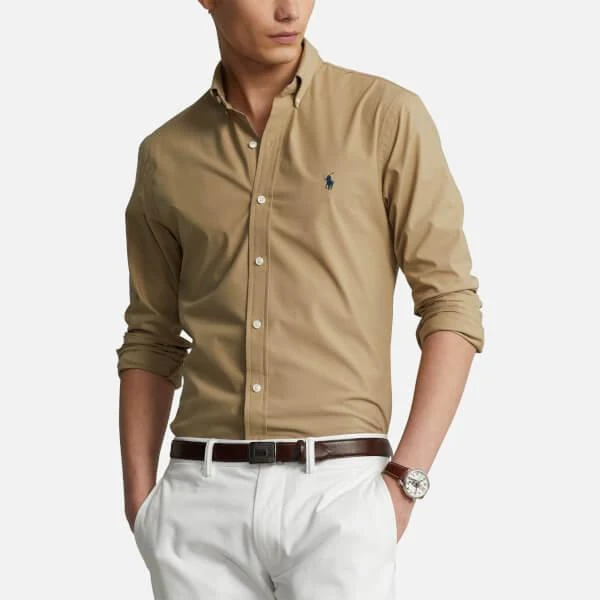 商品Ralph Lauren|Polo Ralph Lauren Men's 4D Stretch Poplin Shirt - Surrey Tan,价格¥775,第1张图片详细描述