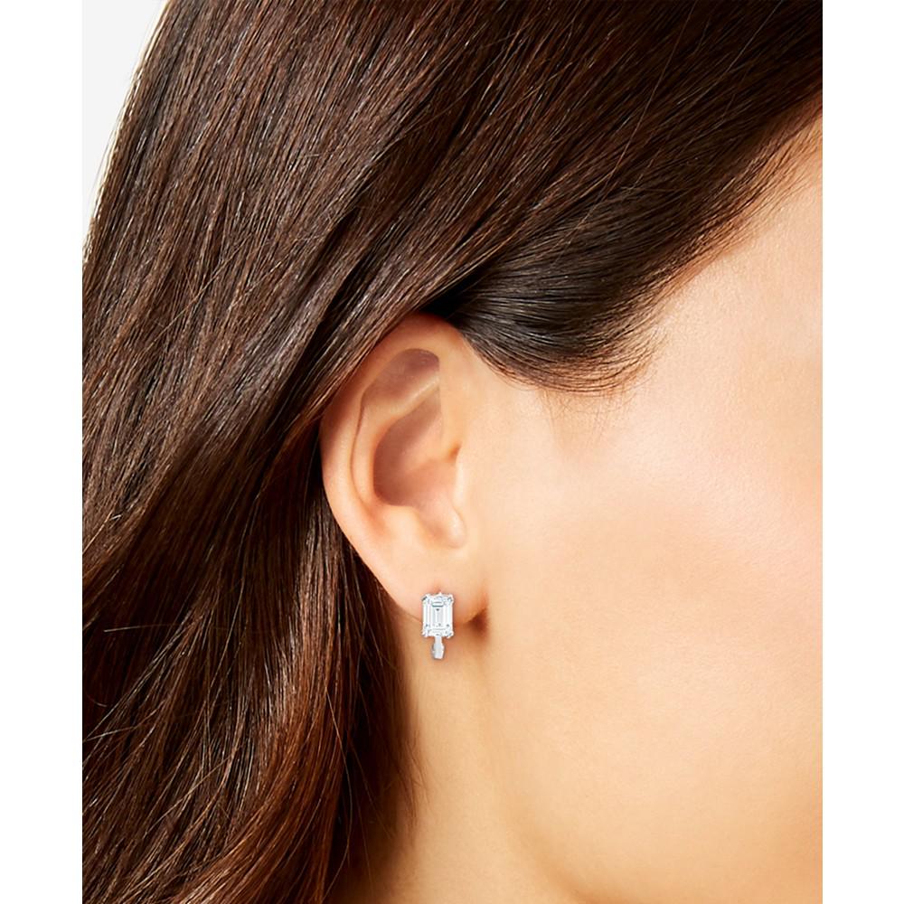 Cubic Zirconia Emerald-Cut Hoop Earrings in Sterling Silver, Created for Macy's商品第2张图片规格展示