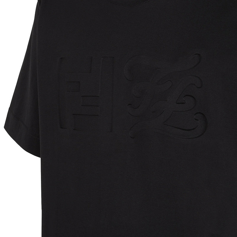 【预售3-7天】FENDI/芬迪 22年早春新款 男士黑色纯棉浮雕FF Logo图案短袖T恤FY0936AIU7F0QA1商品第3张图片规格展示