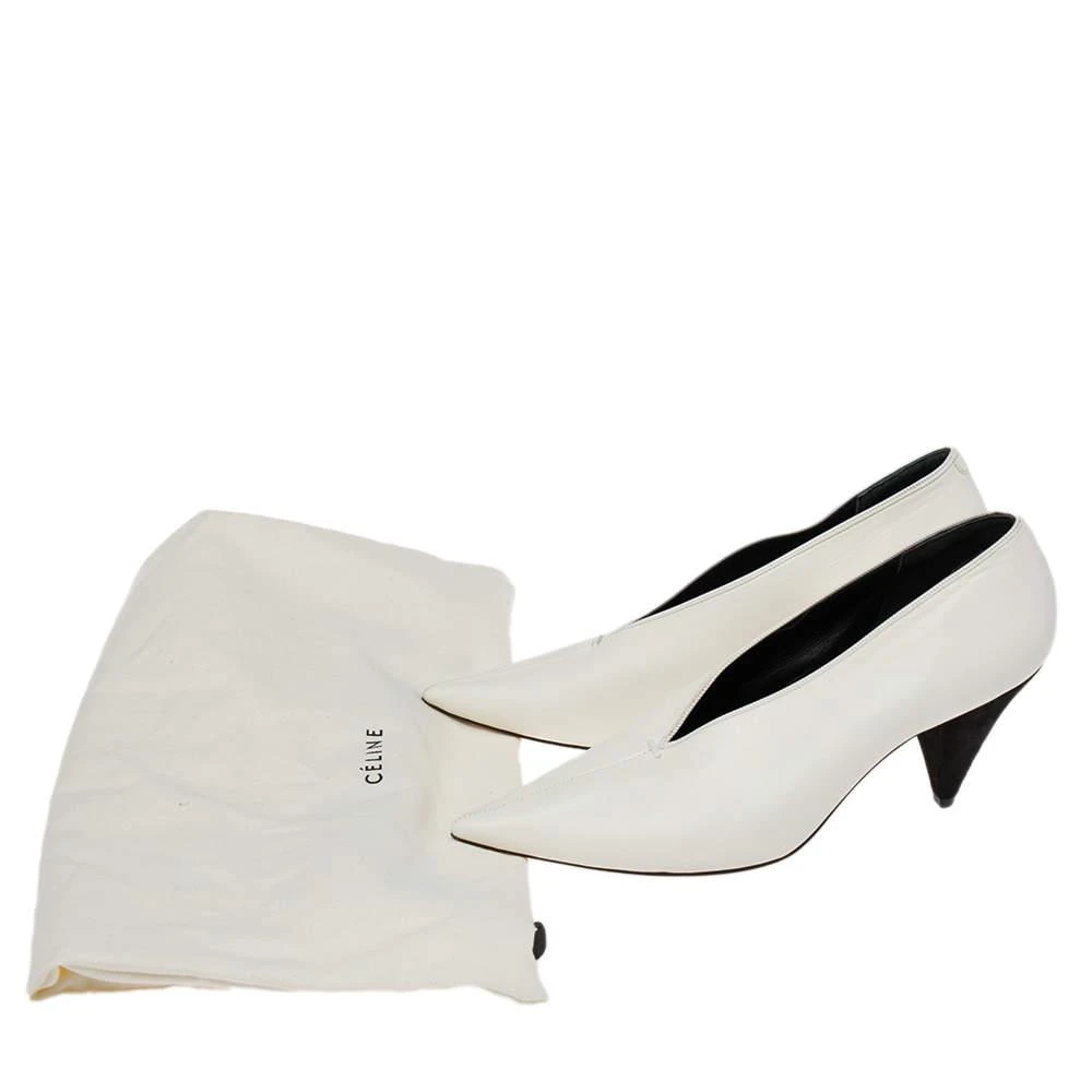 Celine Off-White Leather V Neck Pointed-Toe Pumps Size 38 商品