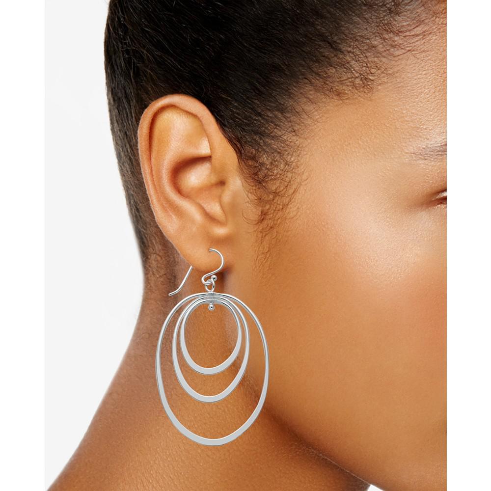 商品Essentials|Extra Large Silver Plated Triple Oval Hoop Drop Earrings,价格¥149,第4张图片详细描述