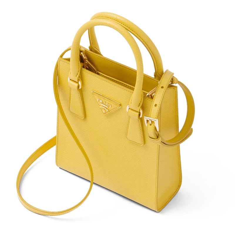 商品Prada|【预售3-7天】普拉达 22新款 女士阳光黄saffiano皮革金属扣双提手可拆卸肩带斜挎手提包1BA358_NZV_F0377_V_OOO,价格¥15268,第5张图片详细描述