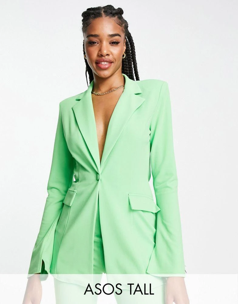 商品ASOS|ASOS DESIGN Tall jersey suit split sleeve tux blazer in summer green,价格¥154,第1张图片